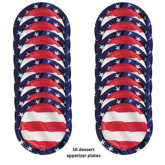 Patriotic American Flag Party Supplies Disposable Plates Napkins for Fourth of July Dessert Beverage Stars Stripes Supplies 16 Guests