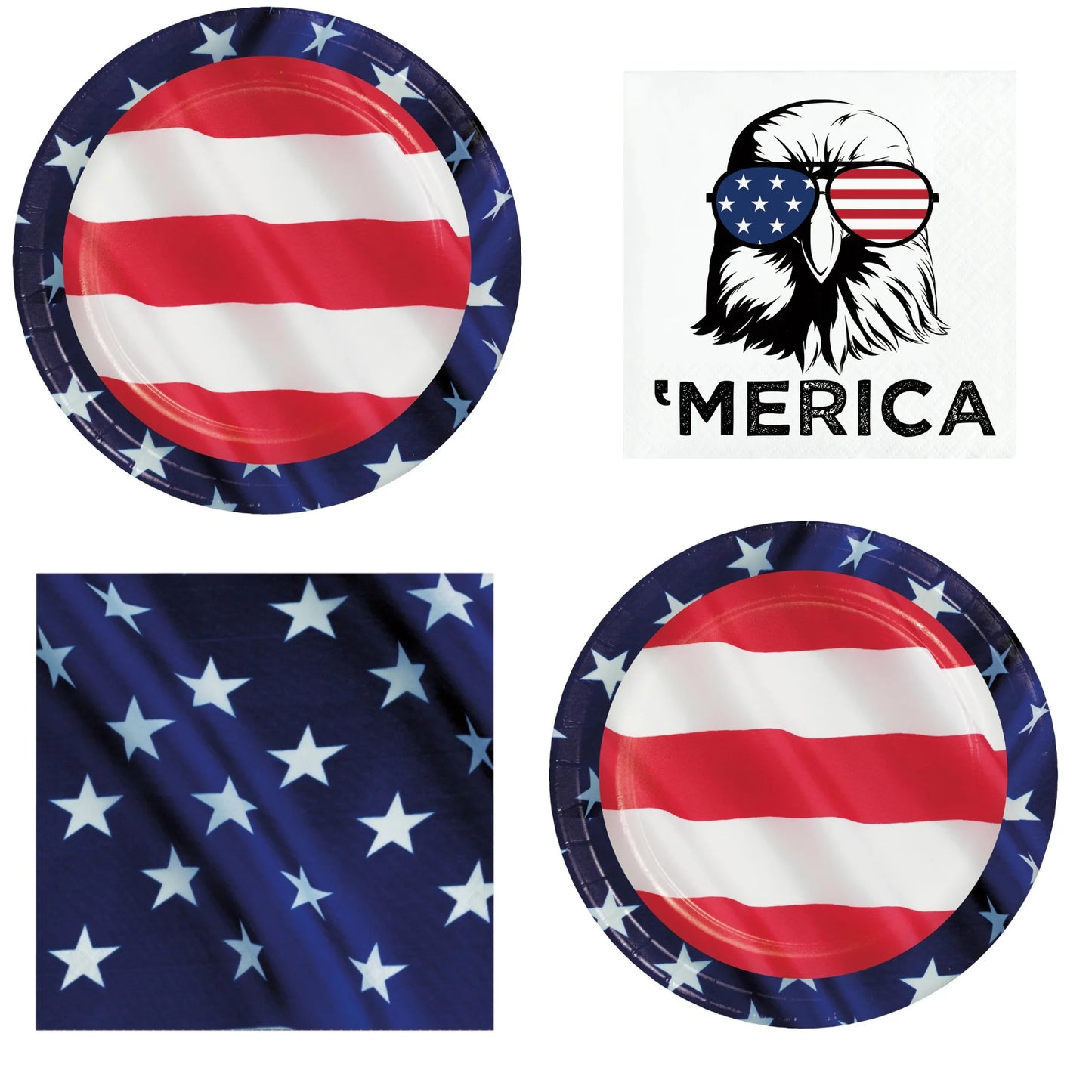 Patriotic American Flag Party Supplies Disposable Plates Napkins for Fourth of July Dessert Beverage Stars Stripes Supplies 16 Guests