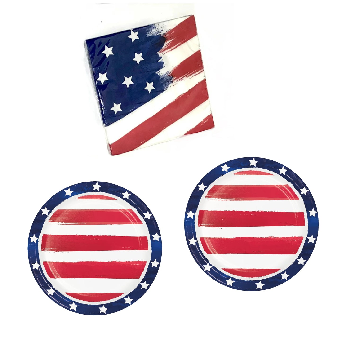 Red White Blue Paper Plates and Napkins Stars Stripes Patriotic USA  4th. of July Party Holiday Serves 16 Guests